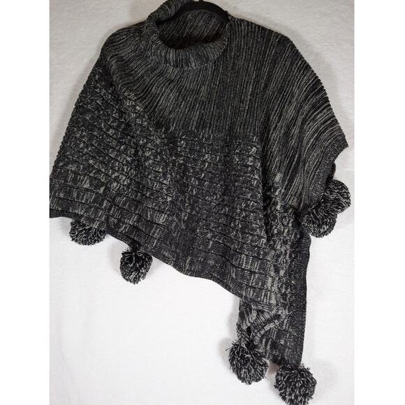 Vtge 80's Poncho Black + Gray aysmetrical roll collar Small to Med Sz - Picture 5 of 8